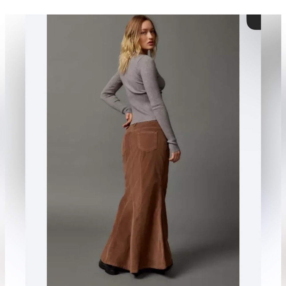 BDG Kendall Fluted Corduroy Maxi Skirt Brown boho Goblincore cottagecore Sz M - Picture 3 of 15